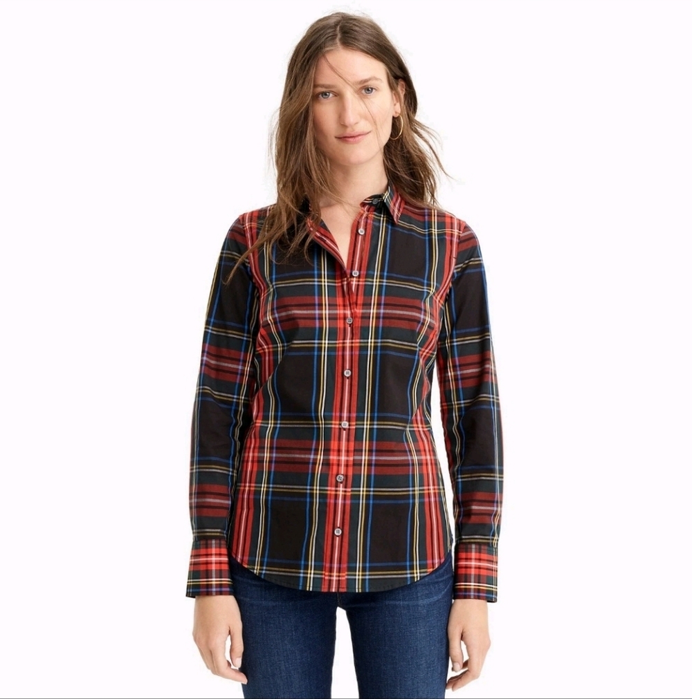 J.CREW Curvy Slim Stretch Perfect Shirt STEWART TARTAN Button Down, EUC, 10